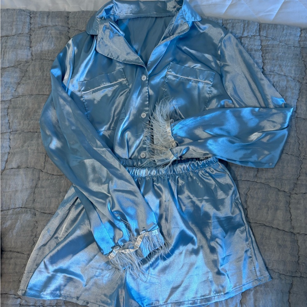 Satin Blue Pajama Set